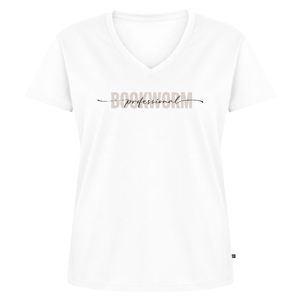Bio-T-Shirt mit V-Ausschnitt "Professional Bookworm" - Weiß