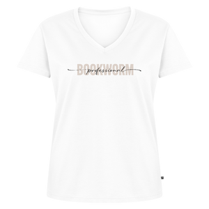 Bio-T-Shirt mit V-Ausschnitt "Professional Bookworm" - Weiß