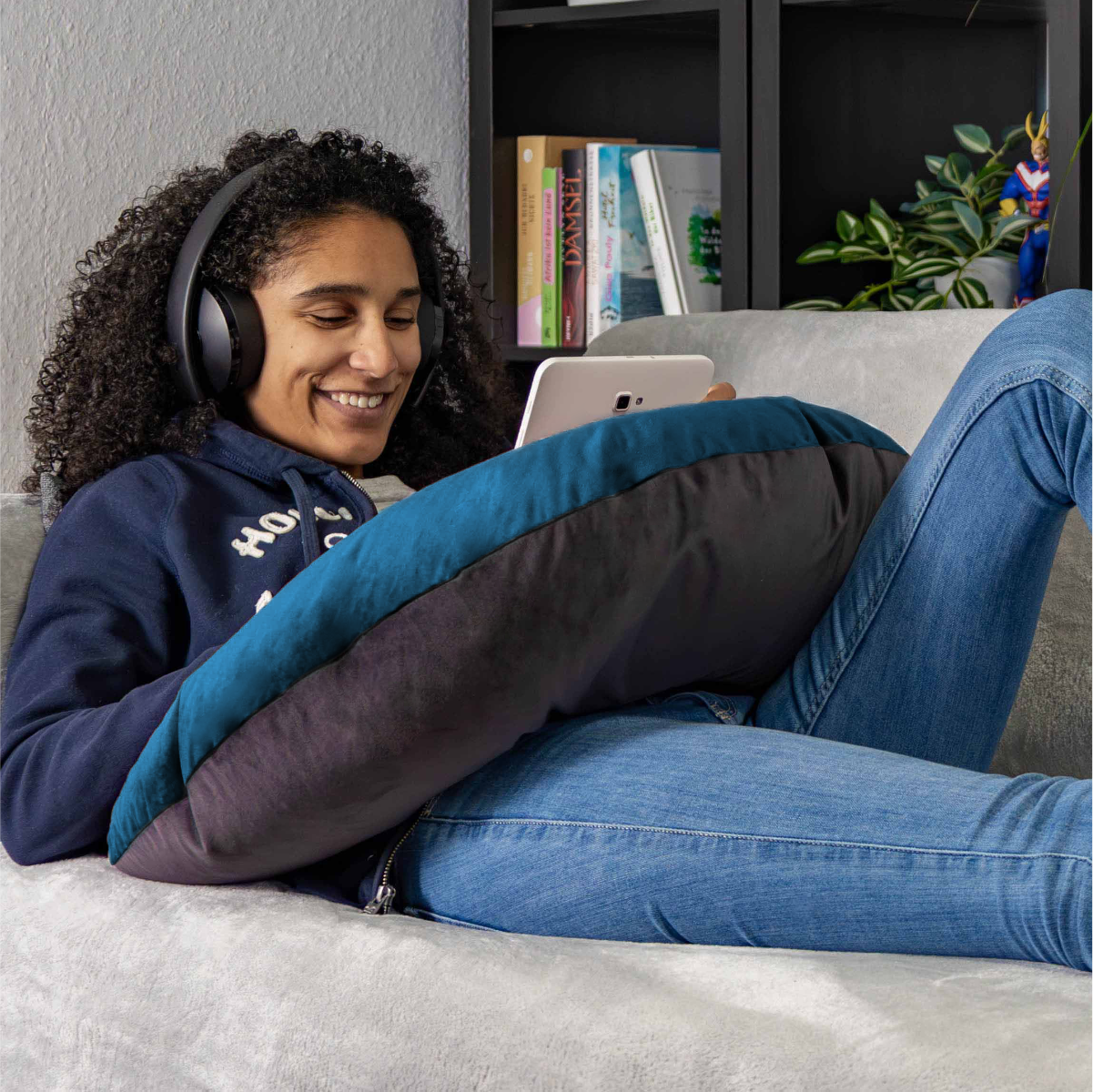 Bookiepad Lesekissen Twin in Samt-Optik - Blau - Bookiepad