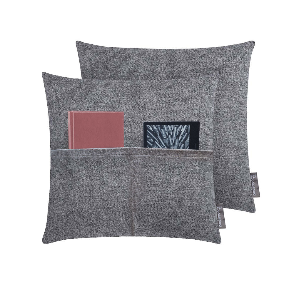 Kissen mit Tasche Cozy Home in Velour-Optik - Anthrazit - Bookiepad, Taschenkissen, Bücherkissen, Lesekissen