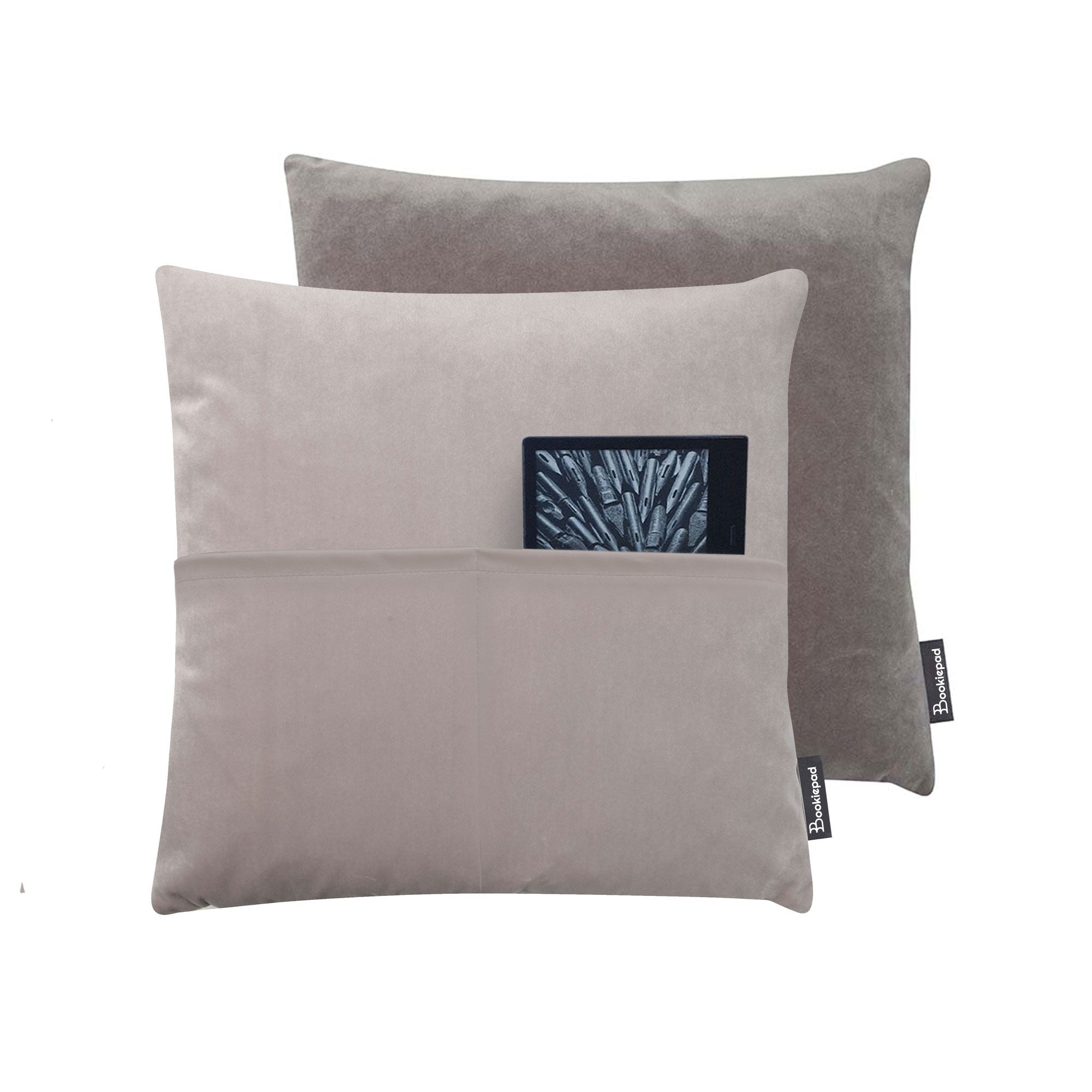Kissen mit Tasche Cozy Samt - Grau - Bookiepad