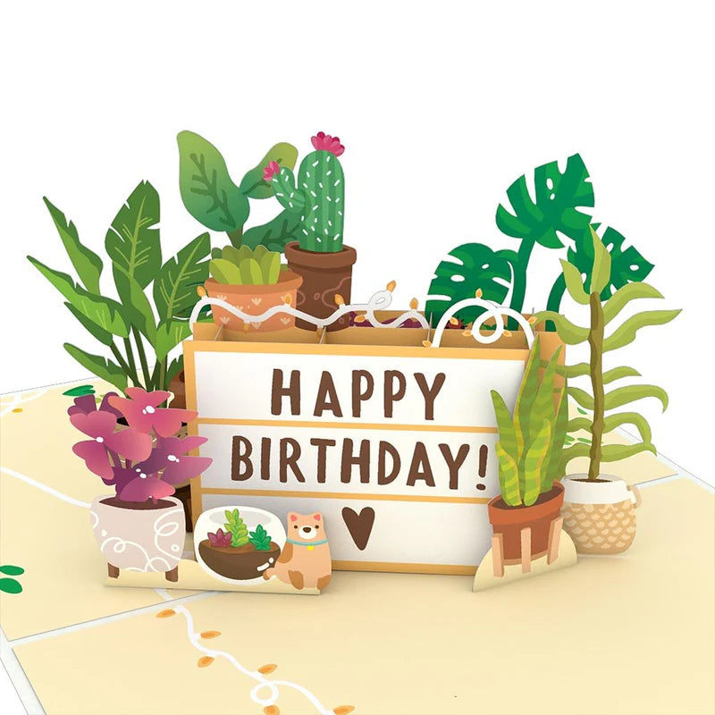 Happy Birthday mit Pflanzen 3D Pop-Up Karte